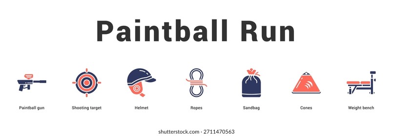 Paintball Run Ilustración de Anuncio de Web moderno y limpio con íconos temáticos para la comunicación visual