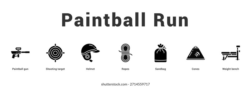 Paintball Run Ilustración de Anuncio de Web moderno y limpio con íconos temáticos para la comunicación visual