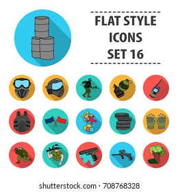 Paintball set icons in flat style. Big collection of paintball vector symbol stock illustration