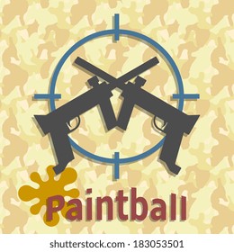 Paintball splash target and guns template of the poster style grunge vector illustration