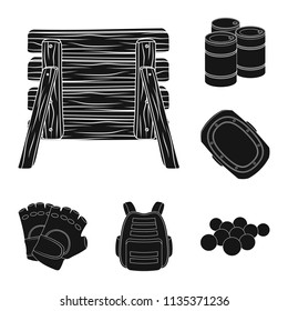 Paintball, team game black icons in set collection for design. Equipment and outfit vector symbol stock web illustration.