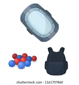 Paintball, team game cartoon icons in set collection for design. Equipment and outfit vector symbol stock web illustration.