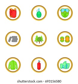 Paintball things icons set. Cartoon set of 9 paintball things vector icons for web isolated on white background