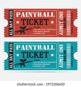 Paintball Tickets. Red and Blue Tickets. All day paintball passes.
