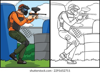 Paintballer Coloring Page Colored Illustration