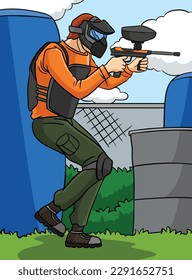 Paintballer Sports Colored Cartoon Illustration