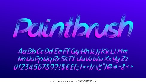 Paintbrush alphabet font. Brush stroke letters, numbers and symbols. Uppercase and lowercase. Hand written vector typeface for your design.