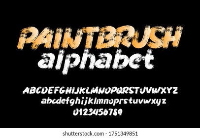 Paintbrush alphabet font. Uppercase and lowercase handwritten brushstroke letters and numbers. Stock vector typescript for your design.