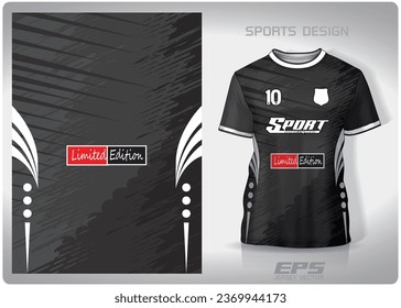 Paintbrush black gray pattern design, illustration, textile background for sports t-shirt, football jersey shirt mockup for football club. consistent front view