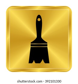paintbrush - black vector icon;  gold button
