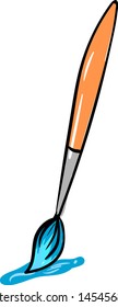Paintbrush with blue color, illustration, vector on white background.
