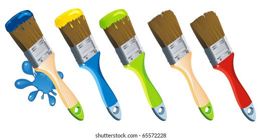 Paintbrush brushing paint. Vector Illustration. Stylish bright vector graphics of Brush with varicoloured paint.