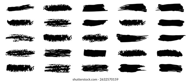 Coleção Pincel, vetor de traçados Pincel, banners de pintura grunge preta. Textura de linha de tinta grossa grunge áspera. vetor eps 10, 