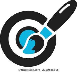 Um pincel cria um traçado azul vibrante em um design circular