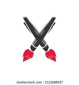 paintbrush cross logo design vector.