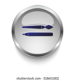 Paintbrush dark blue vector icon on a glossy glass button with chrome on white background