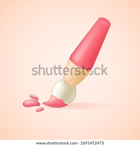 Paintbrush dipped in red paint with splashes, creative art, school and university drawing, child art, messy strokes, and artistic inspiration. 3D vector illustration 