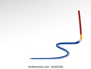 Paintbrush is drawing curved line. Vector illustration