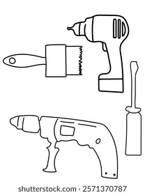 paintbrush, Drill, Screwdriver Construction Vector tools are digital resources for architects, engineers, and designers tools typically use vector graphics to create precise,scalable illustrations.