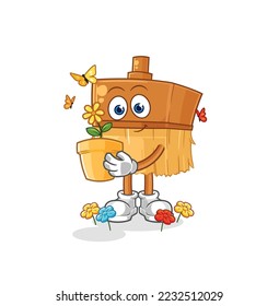 the paintbrush with a flower pot. character vector