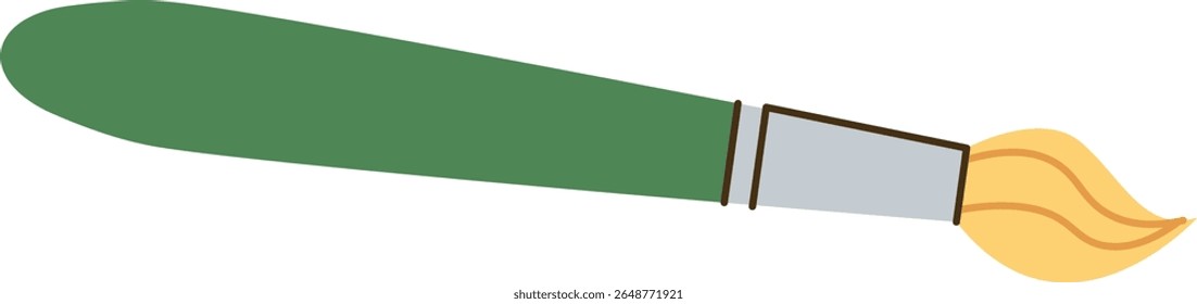 Um pincel com uma alça verde e cerdas em um estilo plano. O pincel apresenta um design elegante com um ferrolho metálico. Ilustração de vetor de desenhos animados.