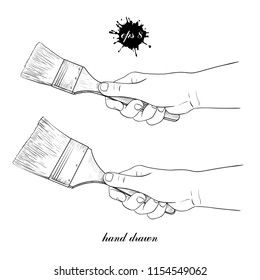 
Paintbrush in the hand. Vector Set of two sketches.
 Hand-drawn illustration.Isolated objects on white background.
