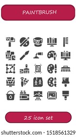 paintbrush icon set. 25 filled paintbrush icons.  Collection Of - Roller, Palette, Paint bucket, Graphic design, Brush, Paint roller, Paint brush, tube, Color palette icons