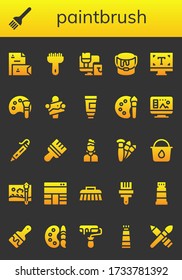 conjunto de iconos de pincel. 26 iconos rellenos de pincel.  Iconos modernos sencillos como: Estacionamiento, Pincel, rodillo de pintura, cubo de pintura, tipografía, paleta de colores, artista, tubo de pintura, diseño