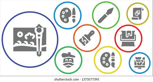 paintbrush icon set. 9 filled paintbrush icons.  Simple modern icons about  - Painting brush, Palette, Paint brush, Artist, Paint palette, Paint, Graphic design, Design