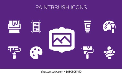 paintbrush icon set. 9 filled paintbrush icons. Included Painting, Palette, Layout, Roller, Paint, Artist, Color palette, Paint roller, Paint tube icons