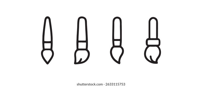 Ícone do pincel definido em vetor de estilo de contorno preto