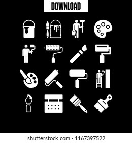 paintbrush icon. This set with paints, paint bucket, paint roller and painter vector icons for mobile and web