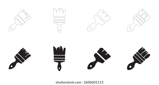 Paintbrush icons set. Editable minimalist vector icons. Flat and Outline. Perfect for web and app interfaces, presentations, info graphics, etc. In black color on a white background
