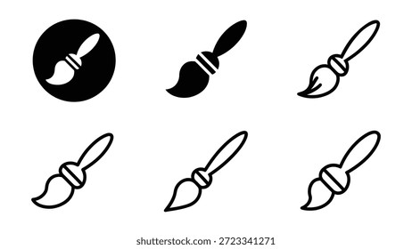 Paintbrush icons set in solid silhouette and outlined styles, creative art tools, design, and illustration vector graphics for artistic and decorative concepts