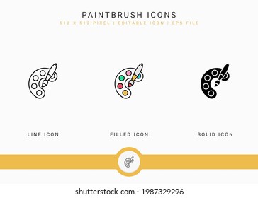 Paintbrush icons set vector illustration with solid icon line style. Color palette design concept. Editable stroke icon on isolated background for web design, user interface, and mobile application