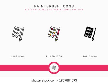 Paintbrush icons set vector illustration with solid icon line style. Color palette design concept. Editable stroke icon on isolated background for web design, user interface, and mobile application