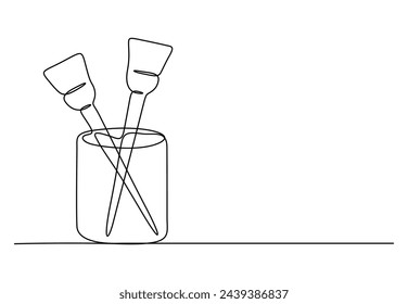 Paintbrush with jar single continuous line drawing vector illustration.