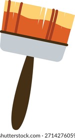Pinsel mit beladener Borste und Griff, abgewinkelt, mit kräftigen Farbstrichen und Tropfen. Symbol für Renovierung, Kreativität, Erneuerung, Verjüngungskur, Handwerk. Cartoon, Vektorgrafik.
