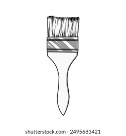 Paintbrush. Monochrome vector illustration. Working tool for painting and art works. Applying paint. Construction store, banner, background, packaging, label. In outline style