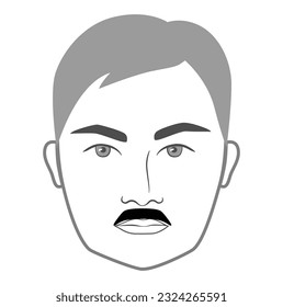 The Paintbrush mustache Beard style men face illustration Facial hair. Vector grey black portrait male Fashion template flat barber collection. Stylish hairstyle isolated outline on white background.