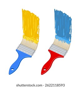 Pincel com tinta. O pincel pinta a parede.