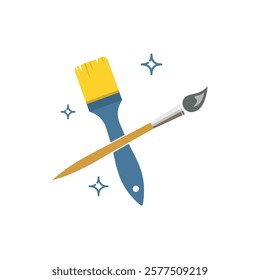 Paintbrush for painting and crafts, wooden handle and gray bristles. Suitable for art and creativity concepts in design projects.