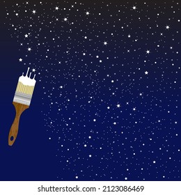 
Paintbrush paints stars at night sky