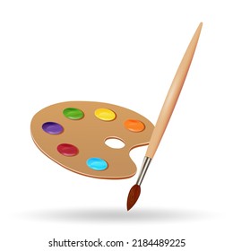 Paintbrush and palette with paints for the artist isolated on white background. Vector illustration.