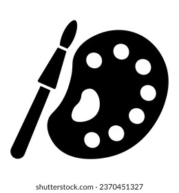 Paintbrush with palette solid icon, stationery concept, painting tools sign on white background, Watercolor paints with brush symbol in glyph style. Vector graphics