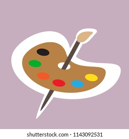 Paintbrush and palette sticker illustration