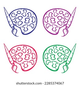 Ilustración de pincel y vector de paleta. Icono de paleta
