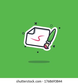 Paintbrush with Paper Vector Illustration. Education License. Flat Cartoon Style Suitable for all fields, Banner, Flyer, Sticker, Wallpaper, Stationery Set, Icon, Symbol, Chibi, Sign