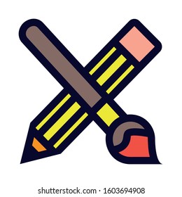 Paintbrush and Pencil. Simple Vector Color Icon.