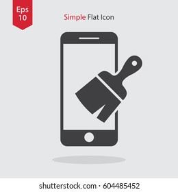 Paintbrush And Phone Flat Icon. Simple Sign Of Phone Application. Vector Illustrated Symbol
